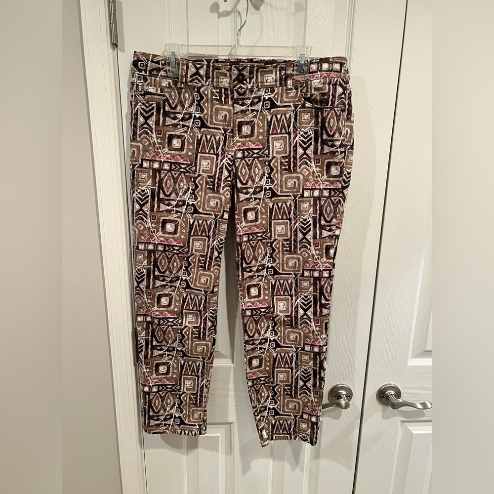 Chico's Aztec Print Ankle Pants with Earthy Tones size 2